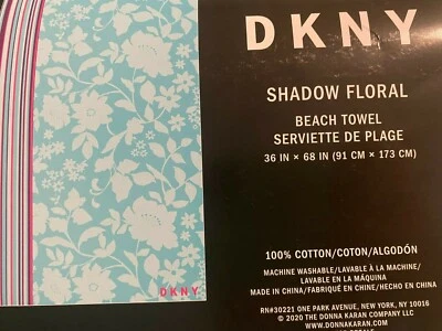 DKNY Beach Towel Shadow Floral Design 100% Cotton 36 x 68 in. Blue Pool Towel - Image 1 of 3