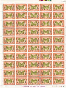 Norfolk Island sheet of 50 mint unhinged 3c Butterfly issued 5 July 1977 - Picture 1 of 2