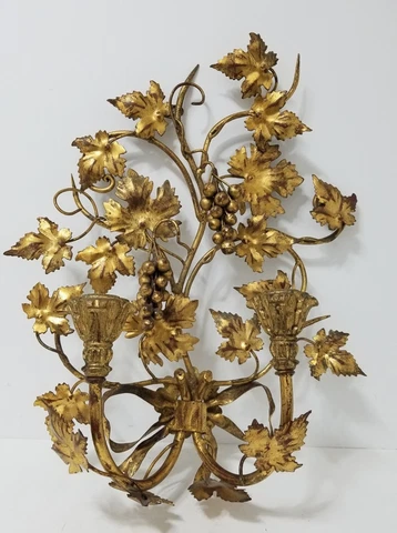 Vintage Antique Italian Tole Wall Sconce Gold Gilt Large Italy  MCM Hollywood 18 Cover