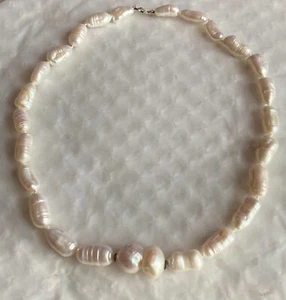 Kette aus Süßwasserzuchtperlen creme-weiß , extra große Mittel Perle, 46 cm lang - Bild 1 von 6