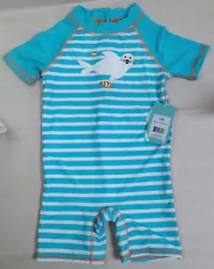 NEU MIT ETIKETT FLOATIMINI KLEINKIND JUNGEN HELLBLAU HOCHGESCHLOSSEN KURZÄRMELIG SCHWIMMEN 24M $ 30 - Bild 1 von 2