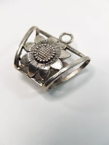 Sunflower Scarf Bail Slide Pendant Metal Ring Silver Tone Flower Floral - Picture 1 of 7