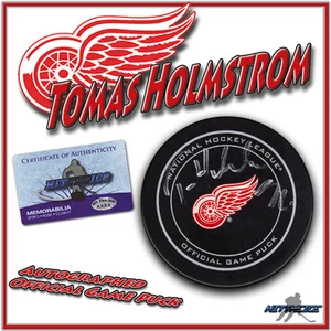 TOMAS HOLMSTROM Signed DETROIT RED WINGS Game Puck w/COA #1 - Picture 1 of 1