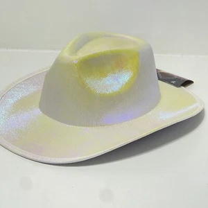 Iridescent White Cowboy Hat Music Festival Halloween Adult Costume Accessory - Picture 1 of 5