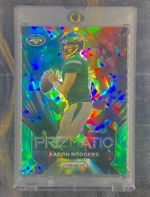 AARON RODGERS GREEN CRACKED ICE JETS PRIZM New York Holo Panini Insert - Image 1 of 4