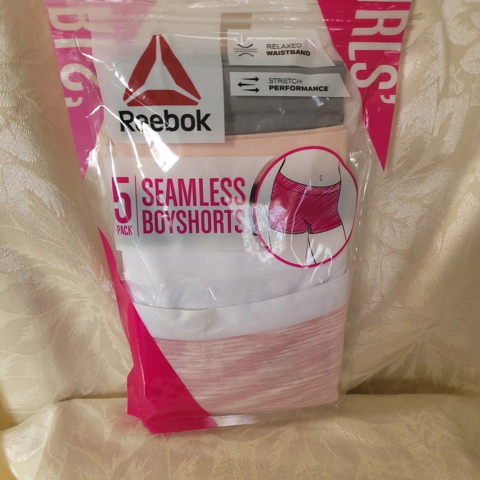 Reebok Girls Underwear Cotton Stretch BOY SHORTS Panties 5-Pack Sizes XL
