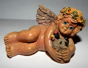 Vintage Cherub Engel mit Huhn süßer Amor Engel Blumenkind - Bild 1 von 4