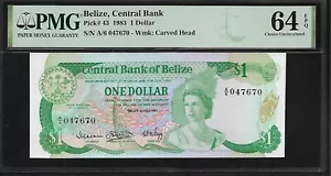Belize 1 Dollar 1983 PMG 64 EPQ UNC Pick # 43 Queen Elizabeth II - Picture 1 of 2