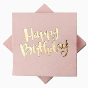 Pink Happy Birthday Cocktail Napkins 100counts 3ply /5'' Disposable Rose Gold Fo - Picture 1 of 6