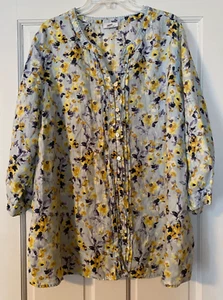 J. JILL LOVE LINEN Top Size 2X Floral ¾ Sleeve Button Front Blouse Women’s - Picture 1 of 7