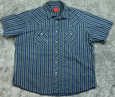Camisa Rustler Pearl Snap Talla 2XL XXL Azul Rayado Western X-Long Tails Para Hombres Foto 1 de 4