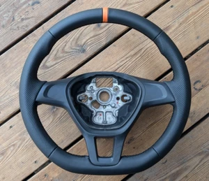 NEW LEATHER Steering Wheel VW T6 Transporter MAN TGE Crafter II Golf 7 FLAT BOTT - Picture 1 of 15