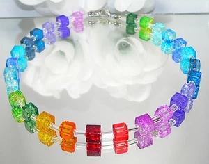 Halskette Würfelkette Würfel Glas mehrfarbig rot grün blau gelb multicolor 266bb - Bild 1 von 7