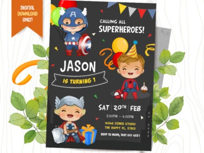 Avengers DIGITAL Invite + FREE Thank You Card, Superhero Party Card - YOU PRINT - Image 1 of 2