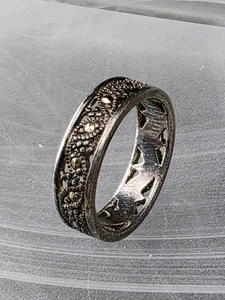 925 Sterling Marcasite Eternity Ring Cutout Band Size 6.75 Vintage Boho Gothic - Picture 1 of 12