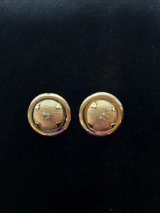 Vintage Retro MCM Button Earrings Golden Mesh & Rhinestone Clip On 1” - Picture 1 of 7