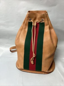 RARE Gucci Sherry Line Drawstring Brown Leather 003-2113-00425 Backpack NS100406 - Bild 1 von 14