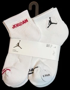 Nike Jordan Calzini Ragazzo Caviglia Jumpman Basket Imbottiti 6 Paia Scarpa 5Y-7Y Bianco - Foto 1 di 7