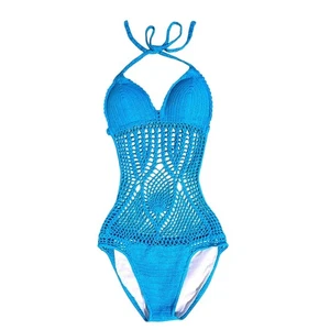 Hellblauer Häkel Strick Badeanzug Einteiler Boho Chic Monokini - Größe M - Neu - Bild 1 von 24