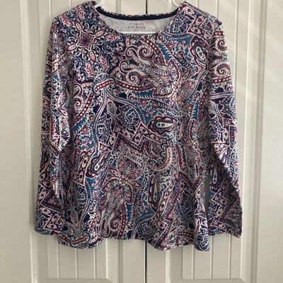 Camiseta Talbots Petites Manga Larga Rosa y Azul Paisley XLP Foto 1 de 4