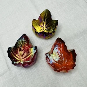 Robert Held Art Glass Leaf Iridescent Set of 3 2 1/2” Canada Signed RHAG - Picture 1 of 14