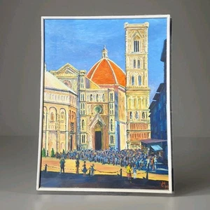 Peinture huile sur toile paysage architecture "Florence Italie" Cathédrale Santa - Imagen 1 de 14