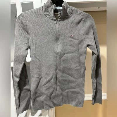 Ralph Lauren Kids Large 10-12 Gray Zip Up Sweater with 1/4 Zip High Collar Flag - Image 1 of 4