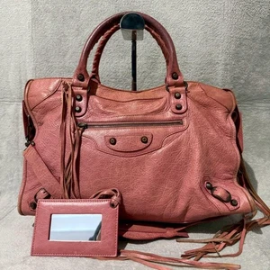 BALENCIAGA The City 2way Handbag Shoulder Bag Leather Pink Used 111504 - Picture 1 of 11