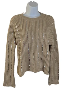 Nanette Lepore, Women's, Ribbed, Cropped, Sweater, Tan, Size L - Picture 1 of 3