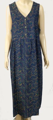 Maxi Vestido Jersey Vintage Años 90 Boston Classics Denim Midi Babero Paisley Babydoll L Foto 1 de 4