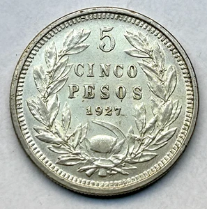 CHILE SILVER 5 PESOS 1927 - Picture 1 of 2