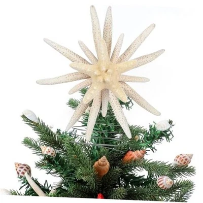 10'' Natural Starfish Christmas Tree Topper Star Happy New Year 10 inch Whtie - Image 1 of 4