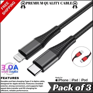 Heavy Duty Braided PD Fast Charger Lead USB C to iPhone Cable 14 13 12 11 X 8 7 - Picture 1 of 18