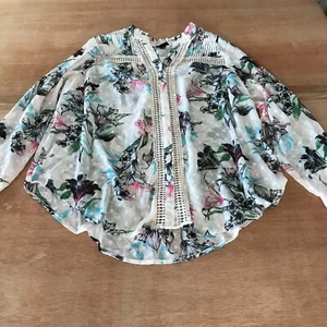 Torrid Top Women M Black Floral Geometric Cutout V Neck Long Sleeve Oversized - Picture 1 of 14