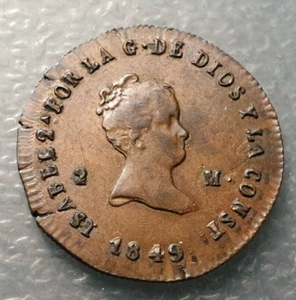 ESPAÑA ISABEL II JUBIA 2 MARAVEDIS 1849 EBC/EBC+ - Imagen 1 de 2