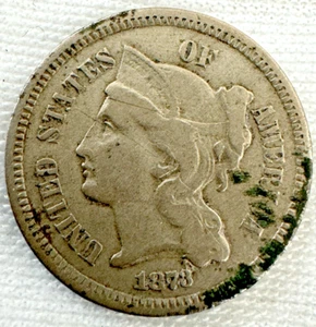 1873 (Open 3) 3c Nickel - Better Date 3 cent Nickel Piece - Picture 1 of 5