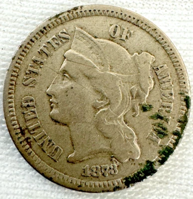 1873 (Open 3)  3c Nickel  - Better Date 3 cent Nickel Piece - Image 1 of 4