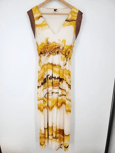 Jean Paul Gaultier Soleil Vintage Y2K gelb braun cremeweiß Maxikleid Größe M - Bild 1 von 8