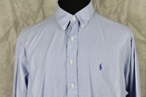 RALPH LAURENYarmouth Men’s LS Button Front Oxford Shirt Sz 17 Blue Check - Picture 1 of 6