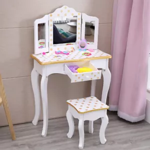 Vanity Table Set Makeup Dressing Table Kids Girls Pretend Play Makeup Xmas Gift - Picture 1 of 8