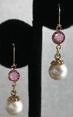 BRINCOS PENDURADOS VINTAGE RAROS NOVOS NOS SARAH COVENTRY OURO CRISTAL PÉROLA CATHERINE - Imagem 1 de 4