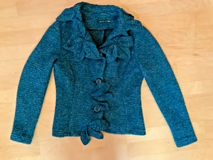 Jacke, dünner Wollfilz mit Applikationen von Blüten, Petrolblau-meliert, Gr.36 - Bild 1 von 5