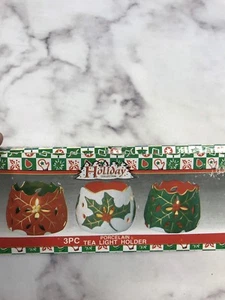 Holiday Collection Christmas Porcelain 3Pc Set Tea Light Holders Home Decor - Picture 1 of 12