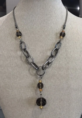 Collar llamativo vintage Silpada de plata de ley 925 ámbar ahumado gota en Y 29,8 g* Foto 1 de 4