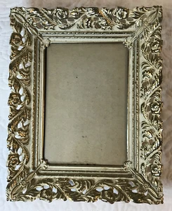 Vintage Picture Frame 5 X 7 White Washed Gold Tone Metal Fancy Ornate Filigree - Picture 1 of 6