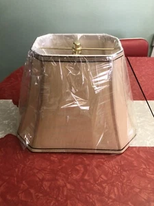 Lamp Shade Square Cut Corner Bell Taupe With Brown Trim New 10 X 14 X 10 - Picture 1 of 20
