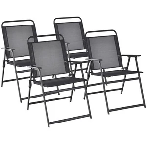 4pcs Patio Folding Chairs Heavy-Duty Metal Frame Armrests Portable Outdoor - Picture 1 of 9