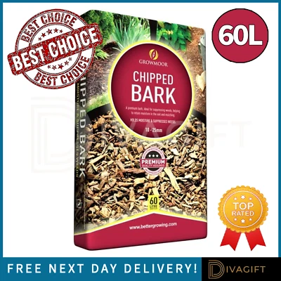CHIPPED BARK CHIPPINGS CHIP ORGANIC FOR DECORATIVE WOOD LANDSCAPING 60L GROWMOOR