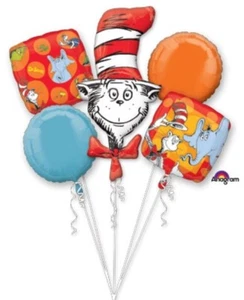 Dr Seuss The Cat In The Hat 5 Piece Balloon Bouquet Birthday Party Decorations - Picture 1 of 1