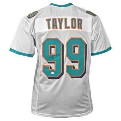 Camiseta de fútbol blanca personalizada firmada por Jason Taylor (Beckett) Foto 1 de 4
